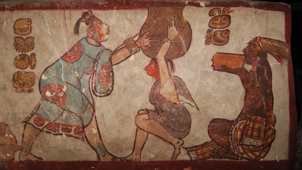 Acıdan Tatlıya, Kırmızı-Kahve Bir Hikâye: Çikolata Calakmul antik Maya sehrinden gelen bu tablo kakao icmeyi tasvir ediyor. min